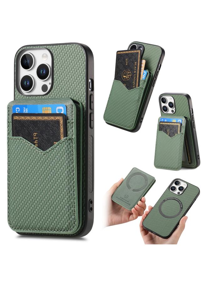 erorex Case For iPhone 16 Pro Max Carbon Fiber MagSafe Vertical Flip Card Bag Phone Case - Image 1