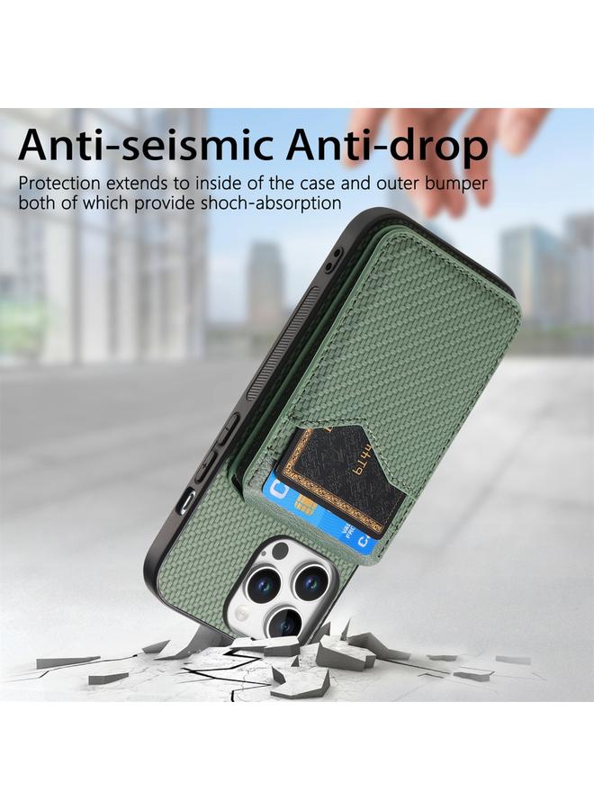 erorex Case For iPhone 16 Pro Max Carbon Fiber MagSafe Vertical Flip Card Bag Phone Case - Image 5