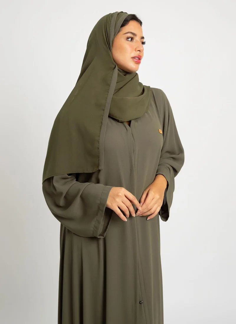 Kaafmeem Olive Closed A-Cut Abaya