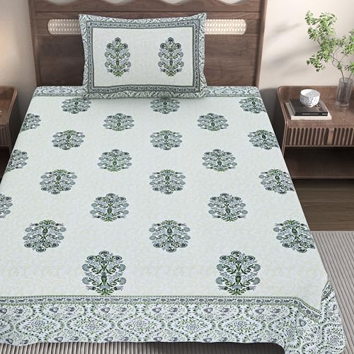 EasyGoods® Cotton Bedsheet for Single Bedsheet with 1 Pillow Cover 60x90 Inch, Handcrafted Bed Sheets (Green-2) - Image 3
