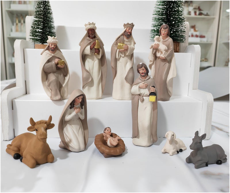 ENNAS 256 Inch Tall Miniature Holy Family Nativity Figurine Tabletop Scene Decoration