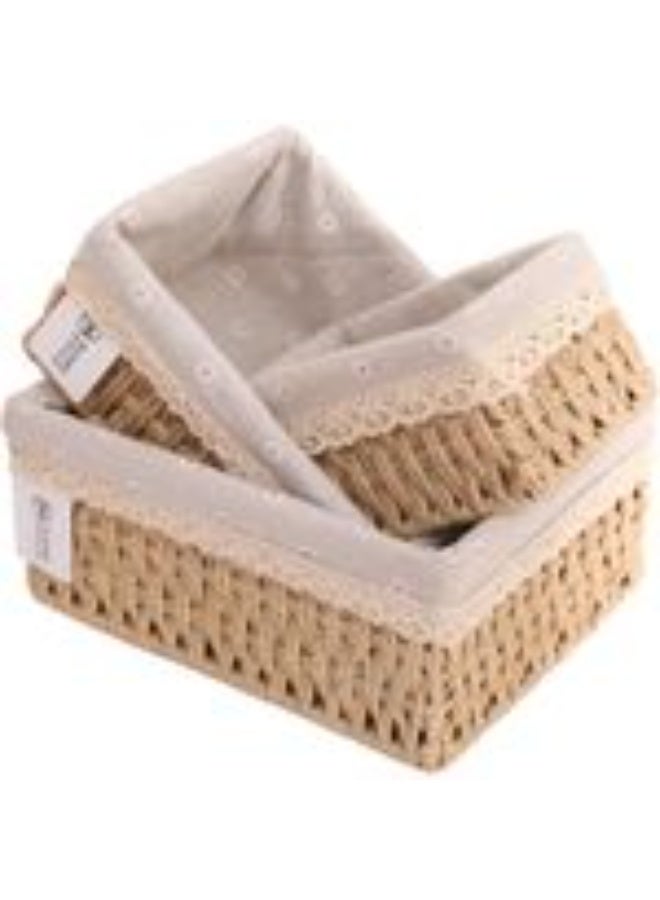 3-Piece Set Storage Basket Hand-Woven Basket with Cotton Lining Children's Room Storage Closet organising Picnic Basket Snacks Sundries toiletries Toys (Daisy Flowers) - Image 1