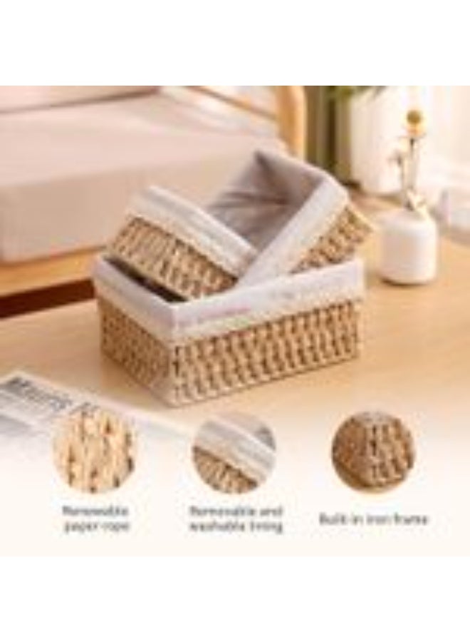 3-Piece Set Storage Basket Hand-Woven Basket with Cotton Lining Children's Room Storage Closet organising Picnic Basket Snacks Sundries toiletries Toys (Daisy Flowers) - Image 2