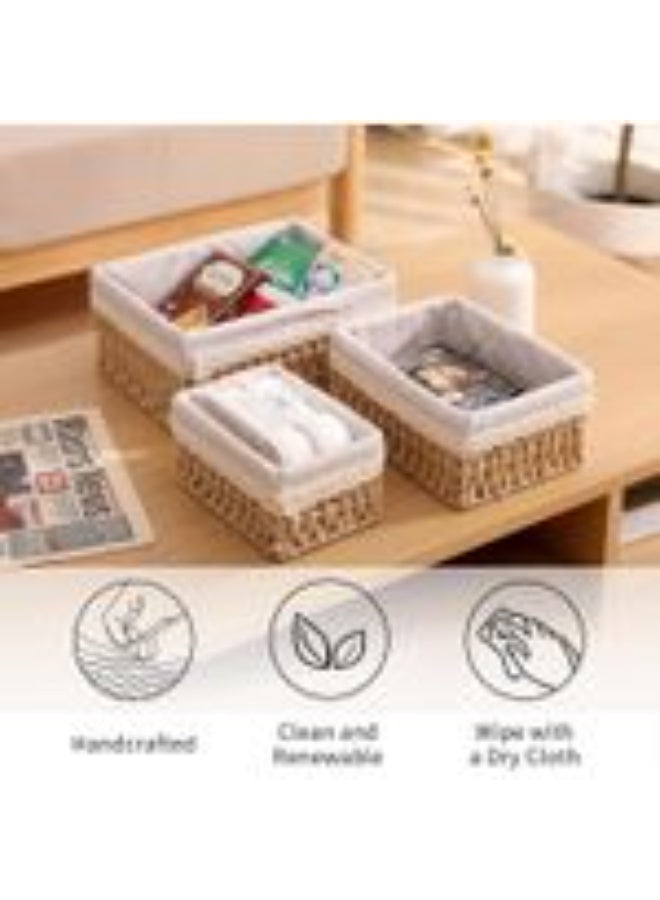 3-Piece Set Storage Basket Hand-Woven Basket with Cotton Lining Children's Room Storage Closet organising Picnic Basket Snacks Sundries toiletries Toys (Daisy Flowers) - Image 4
