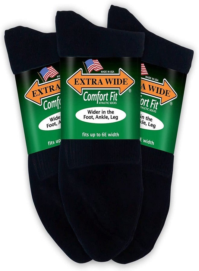 Extra Wide Comfort Fit Athletic Quarter Socks (Pack of 3) Fits Up to a 6E Width, Made in USA (Large, Black) - Image 1