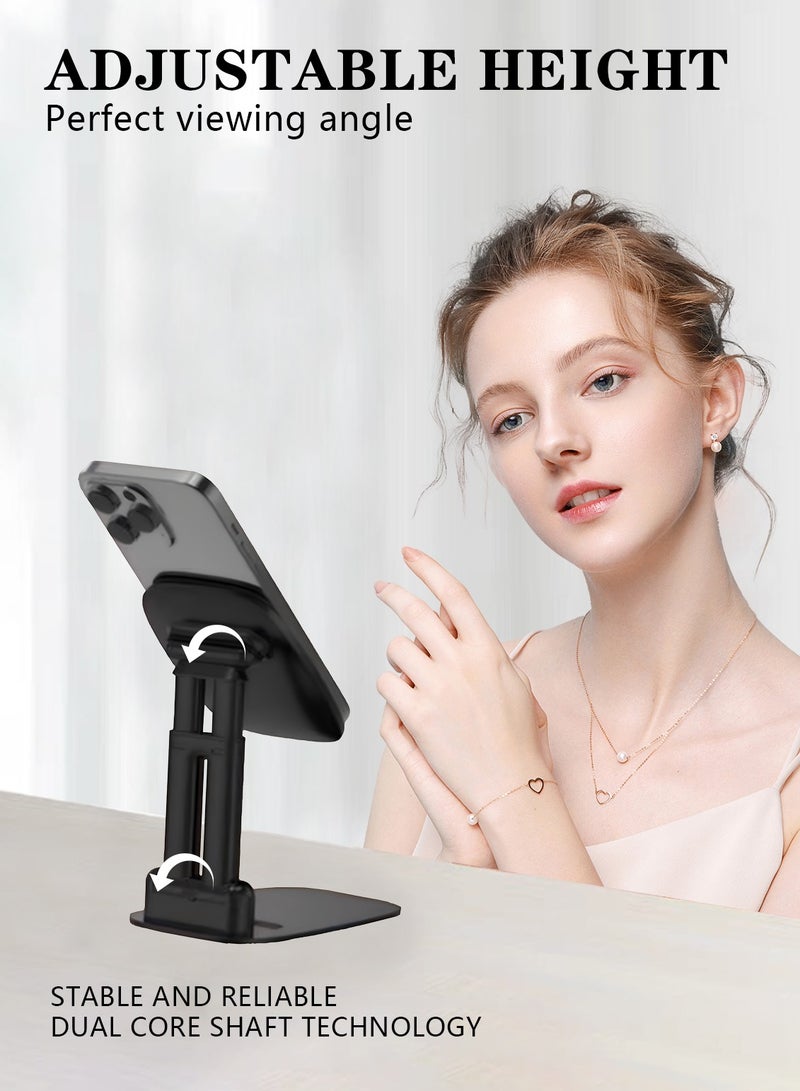 Meishida Foldable Phone Holder for Desk, Height & Angle Adjustable Cell Phone Stand, Foldable Desk Phone Stand Compatible with Most Phones (Black) - Image 2