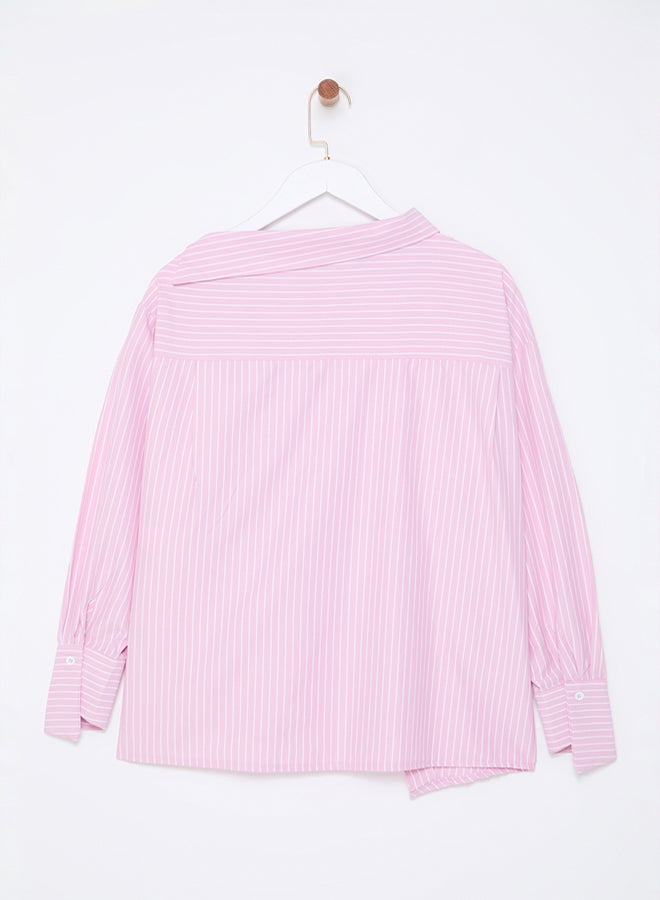 trendyol Pink Limited Edition Collar Detailed Striped Woven Shirt TWOAW25GO00065 - Image 3