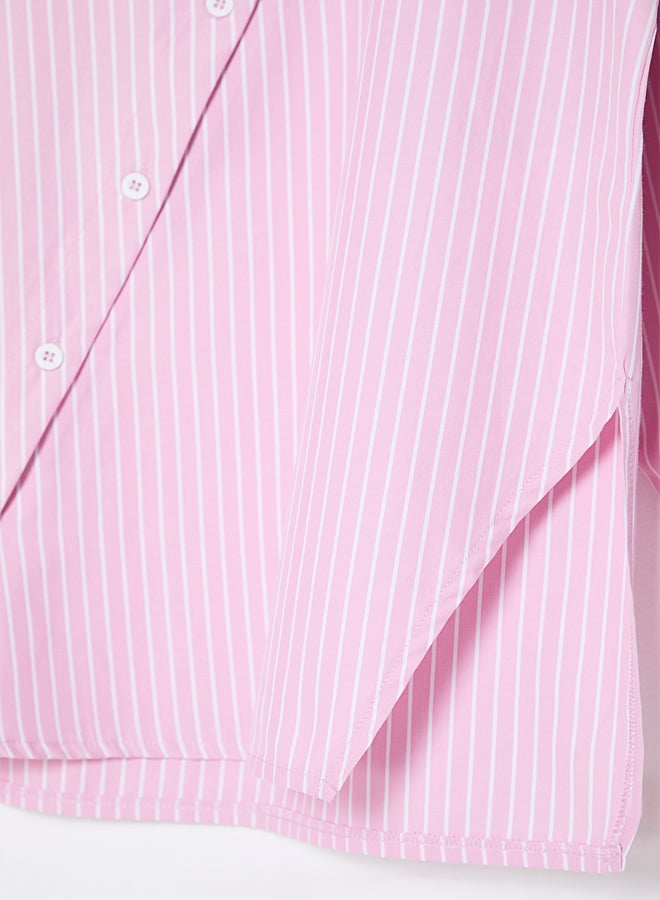 trendyol Pink Limited Edition Collar Detailed Striped Woven Shirt TWOAW25GO00065 - Image 2