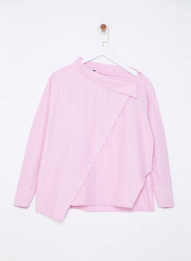 trendyol Pink Limited Edition Collar Detailed Striped Woven Shirt TWOAW25GO00065 - Image 1