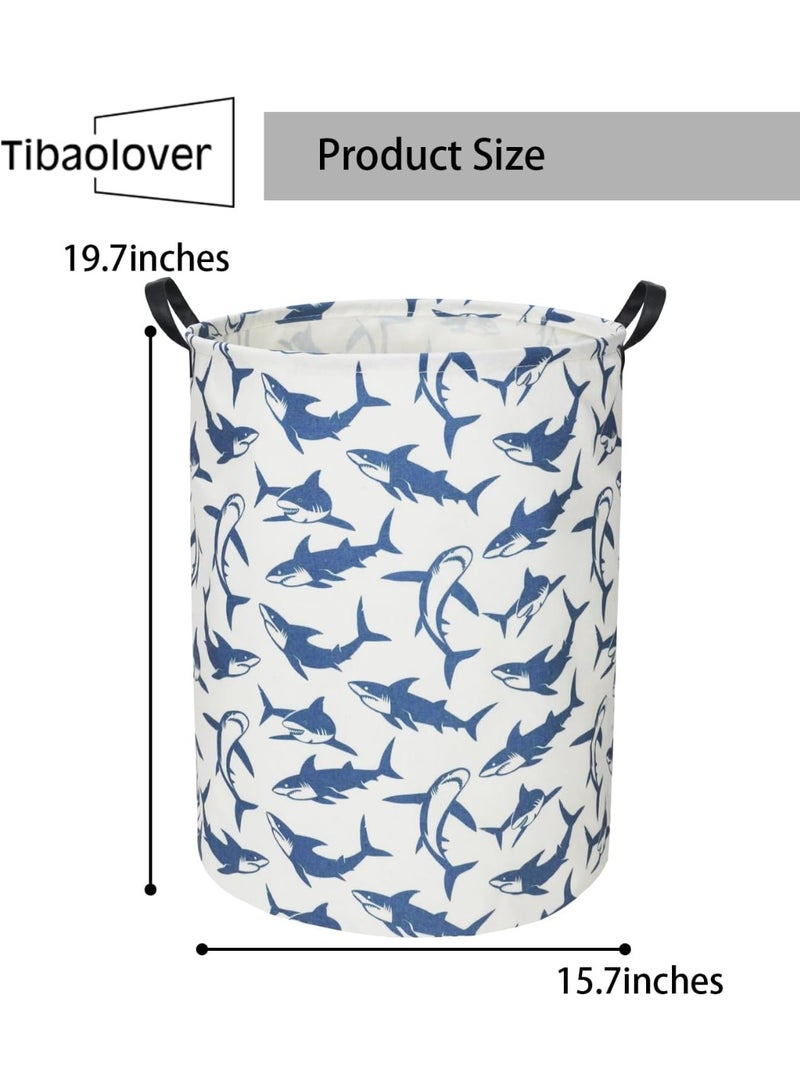 TIBAOLOVER Shark Kids Laundry Basket Baby Hamper Shark Toy Storage Bin for Boys Room Decor Baby Nursery Hamper Gift Baskets for Bedroom Bathroom(Blue Shark) - Image 1
