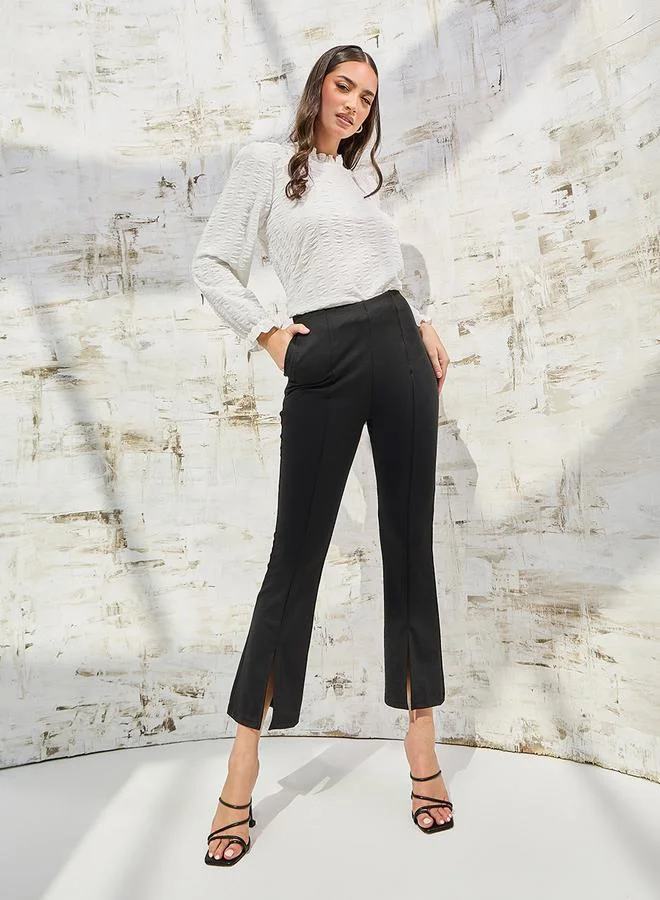 Styli Textured High Neck Regular Fit Blouse