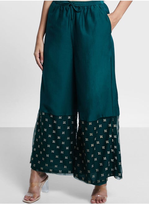 Border Printed Flared Palazzo Pants