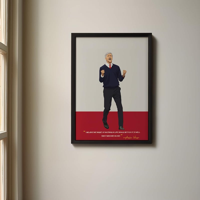 QUOTE - UNQUOTE ART QUOTE UNQUOTE ART Arsenal Poster Arsene Wenger Framed Football Posters Arsenal Merchandise 13x17 inches Black Frame - Image 1