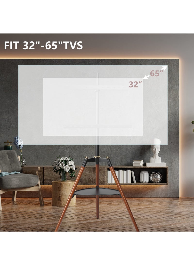 شو وو - حامل تلفزيون ثلاثي القوائم عالمي، حامل تلفزيون ثلاثي القوائم لشاشة LCD LED مقاس 32-65 بوصة، شاشة منحنية مسطحة، حامل عرض تلفزيون استوديو قابل لضبط الارتفاع مع دوران 140 درجة لغرفة النوم وغرفة المعيشة وحامل تلفزيون زاوية - Image 1
