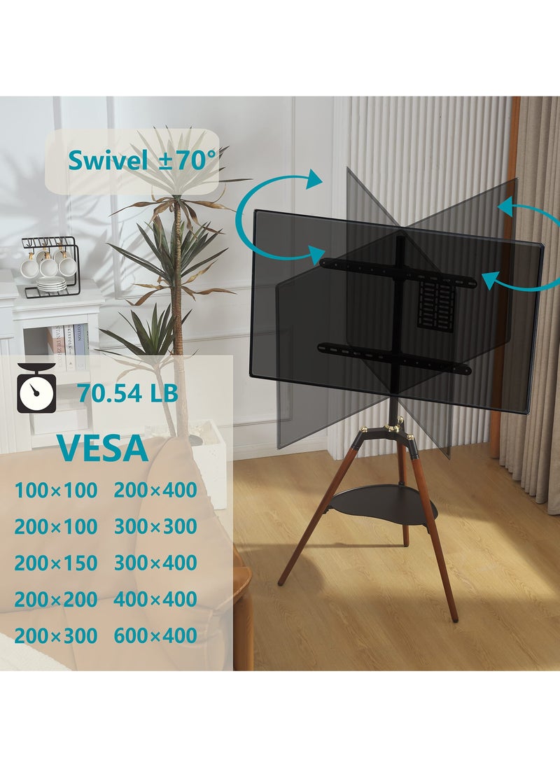 شو وو - حامل تلفزيون ثلاثي القوائم عالمي، حامل تلفزيون ثلاثي القوائم لشاشة LCD LED مقاس 32-65 بوصة، شاشة منحنية مسطحة، حامل عرض تلفزيون استوديو قابل لضبط الارتفاع مع دوران 140 درجة لغرفة النوم وغرفة المعيشة وحامل تلفزيون زاوية - Image 1