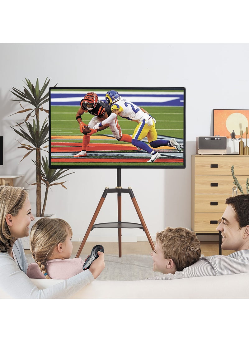 شو وو - حامل تلفزيون ثلاثي القوائم عالمي، حامل تلفزيون ثلاثي القوائم لشاشة LCD LED مقاس 32-65 بوصة، شاشة منحنية مسطحة، حامل عرض تلفزيون استوديو قابل لضبط الارتفاع مع دوران 140 درجة لغرفة النوم وغرفة المعيشة وحامل تلفزيون زاوية - Image 1