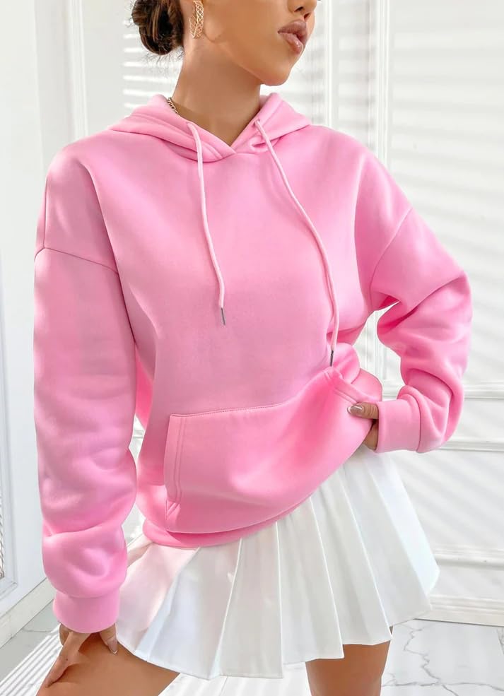 THALASI Women Back Printed Oversized Pink Sweatshirts with Hoodies - Cotton Winter Hoodies with Stylish Chest Pocket and Aesthetic Vibes & Full Sleeve Winter Wear for Women - Image 4