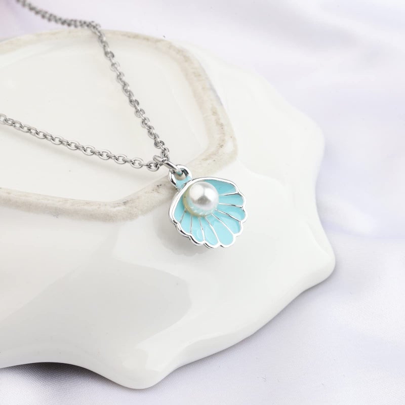BNQL Seashell Pendant Necklace Beach Lover Gifts Scallop Necklace Enamel Blue Seashell Jewelry Gifts for Women - Image 4