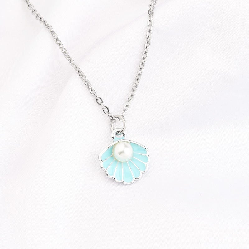 BNQL Seashell Pendant Necklace Beach Lover Gifts Scallop Necklace Enamel Blue Seashell Jewelry Gifts for Women - Image 3
