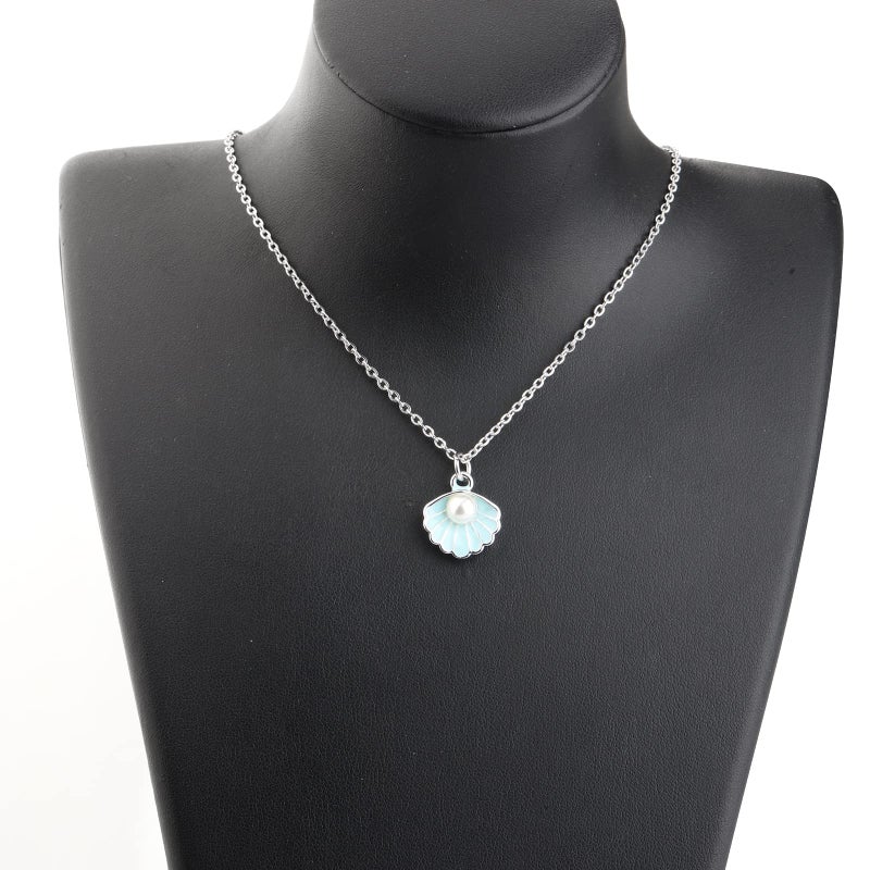 BNQL Seashell Pendant Necklace Beach Lover Gifts Scallop Necklace Enamel Blue Seashell Jewelry Gifts for Women - Image 5
