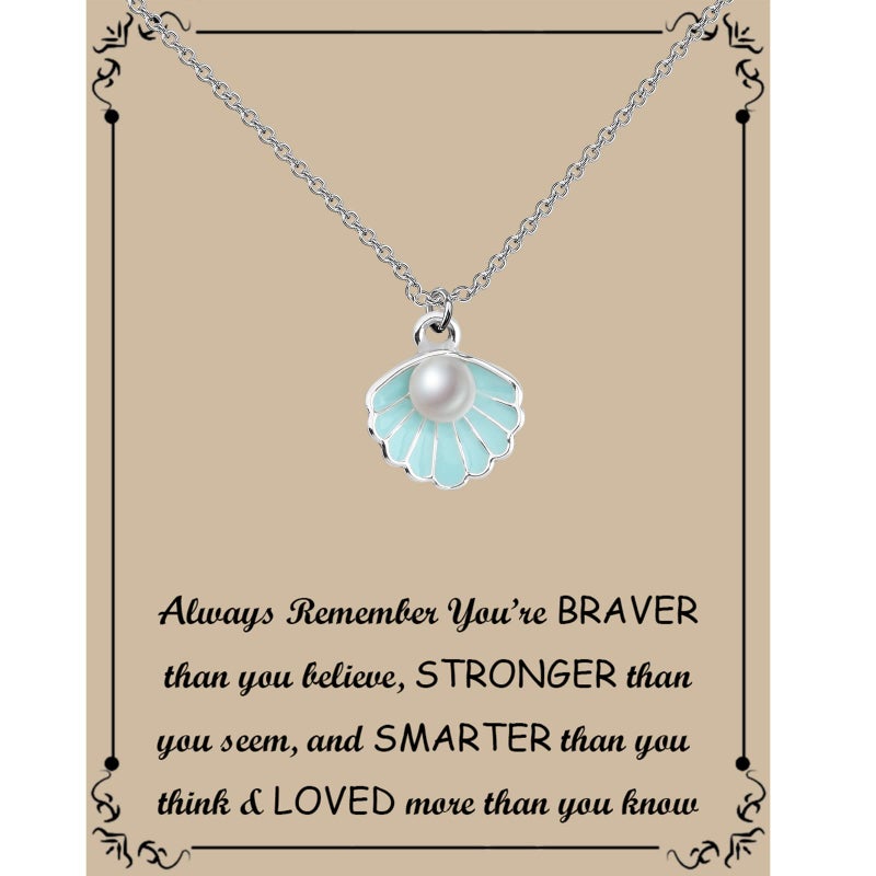 BNQL Seashell Pendant Necklace Beach Lover Gifts Scallop Necklace Enamel Blue Seashell Jewelry Gifts for Women - Image 1