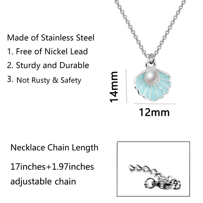 BNQL Seashell Pendant Necklace Beach Lover Gifts Scallop Necklace Enamel Blue Seashell Jewelry Gifts for Women - Image 2