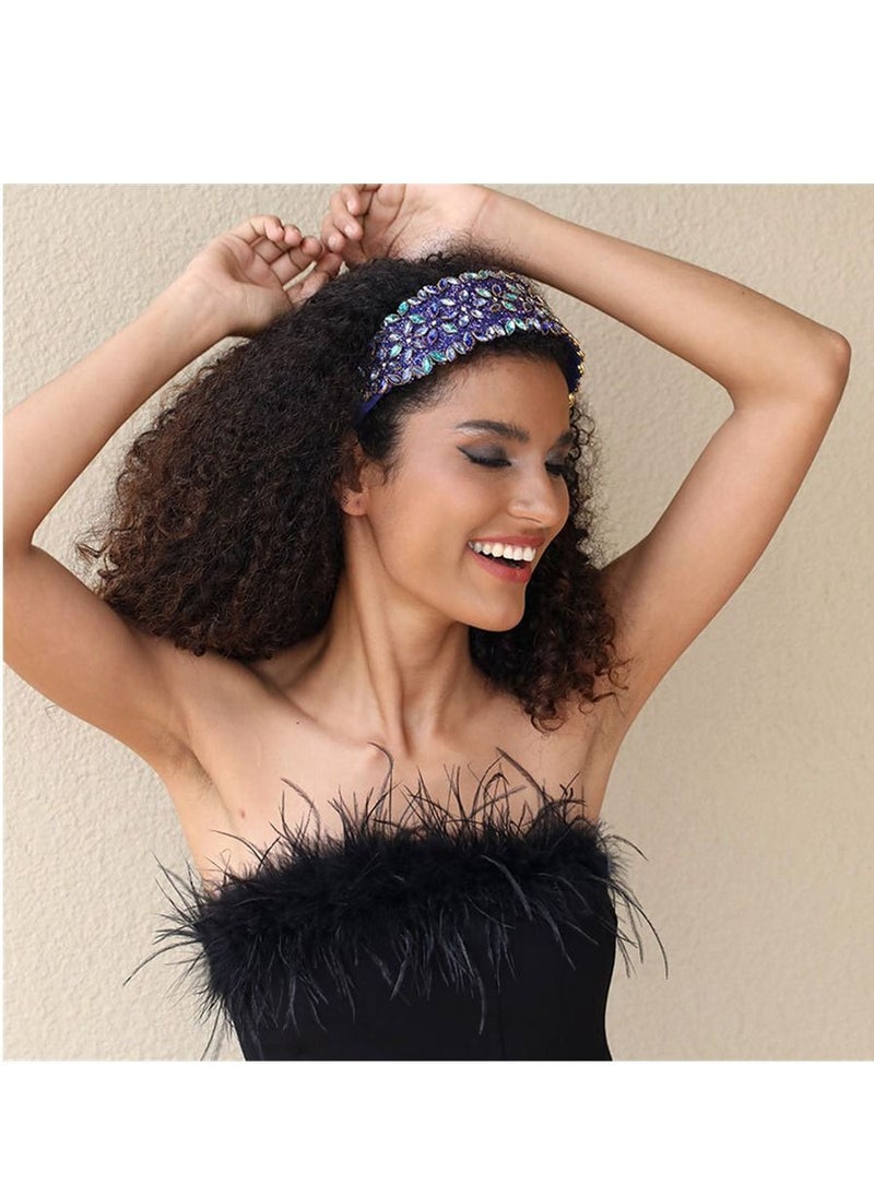 MissTiara - Fully Handmade Fashionable Baroque Style With Diamond Super Sparkle Blue Headband For Girls Ladies - Image 1