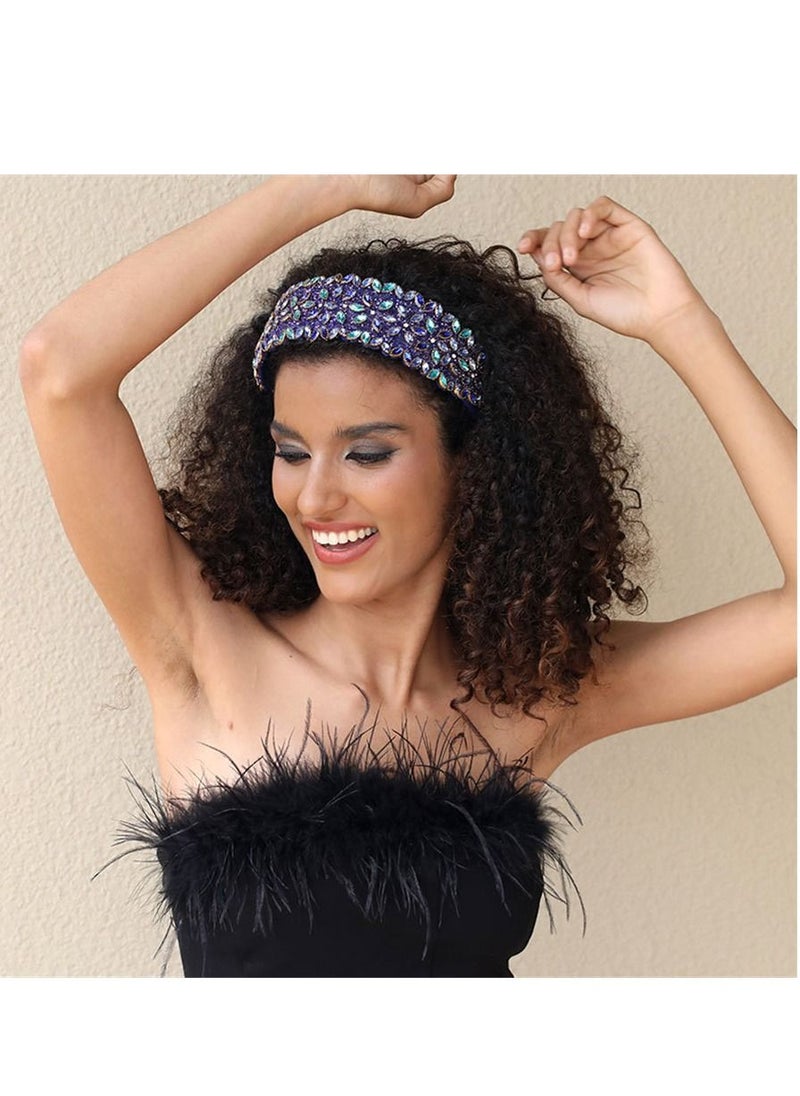 MissTiara - Fully Handmade Fashionable Baroque Style With Diamond Super Sparkle Blue Headband For Girls Ladies - Image 1