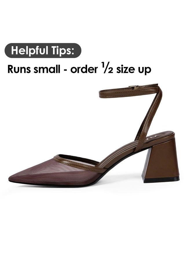 QIY Closed Toe Heels for Women Ankle Strap Pointed Toe Slingback Chunky Low Heels Womens Pumps Wedding Dress Shoes, Burgundy, 6 - Image 4