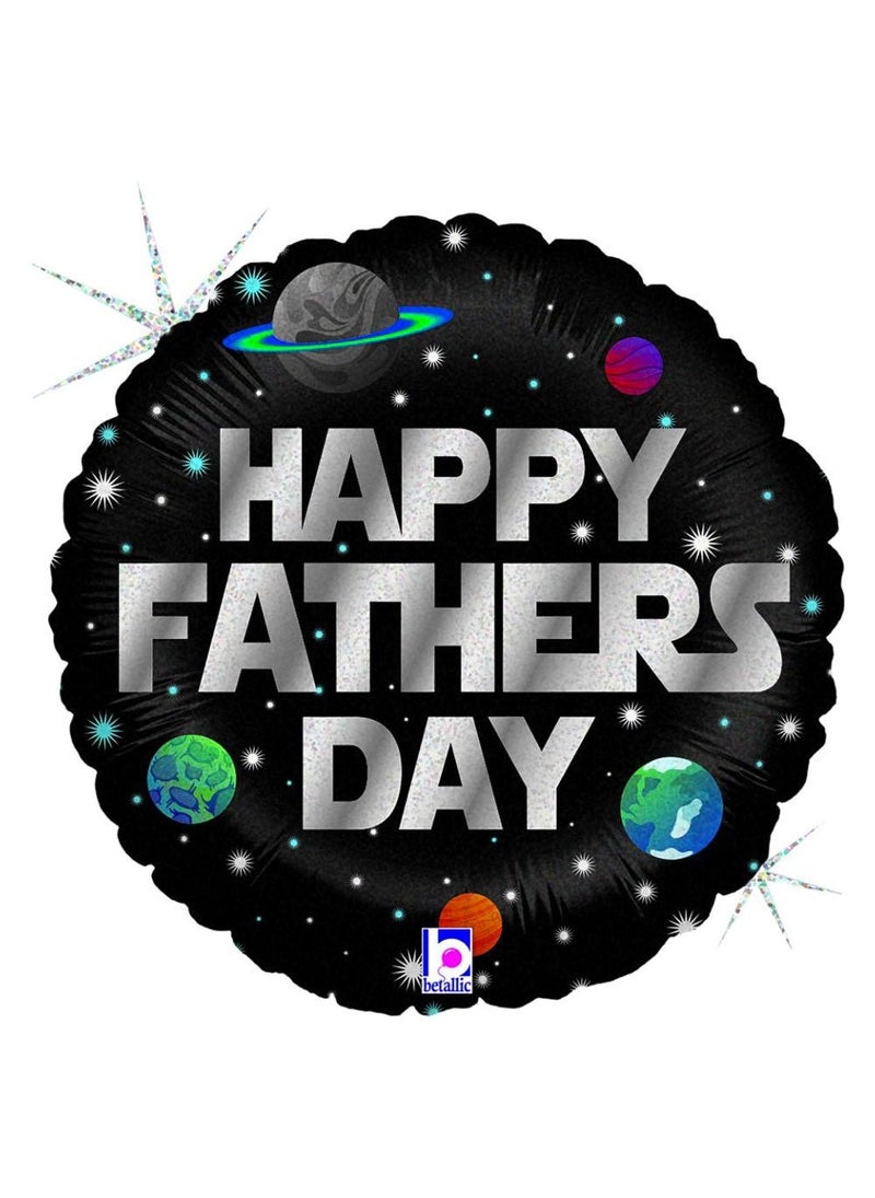 Happy Father's Day Round Foil Balloon Black Holographic 45cm
