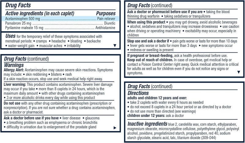 Pamprin MultiSymptom Formula with Acetaminophen Menstrual Period Symptoms Relief including Cramps Pain Irritability and Bloating 40 Caplets Pack of 5 - Image 2