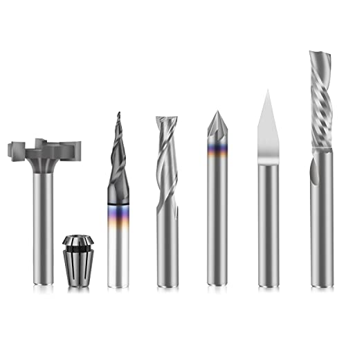 FoxAlien 1/4" Shank CNC Router Bit Essential Kit Includes 1/4" ER11 Collet, V-bit, End Mills, Chamfering Bit for Woodworking MDF Resin Carving Lettering Sign Making - Image 1
