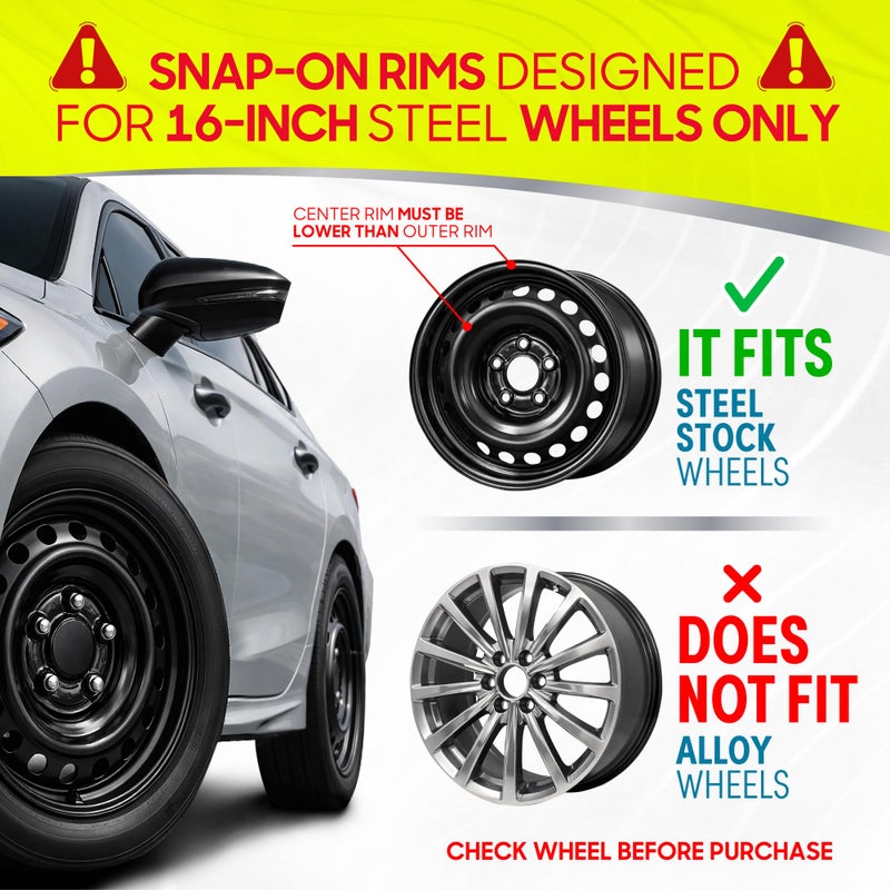 BDK 16 Inch Hubcaps Set of 4 â€“ OEM Replacement Snap-On Wheel Rim Covers - Universal Fit Car Wheel Cover for Cars, Trucks, SUV, Vans Durable ABS Black & Silver 5-Spoke Hub-Cap Car Accessories Exterior - Image 3