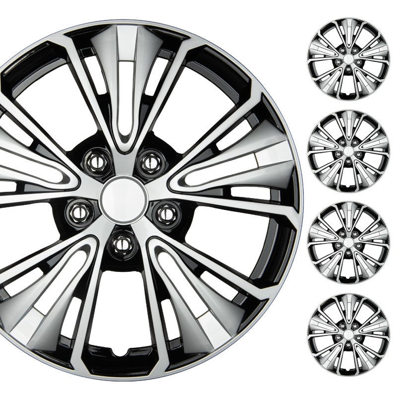 BDK 16 Inch Hubcaps Set of 4 â€“ OEM Replacement Snap-On Wheel Rim Covers - Universal Fit Car Wheel Cover for Cars, Trucks, SUV, Vans Durable ABS Black & Silver 5-Spoke Hub-Cap Car Accessories Exterior - Image 1