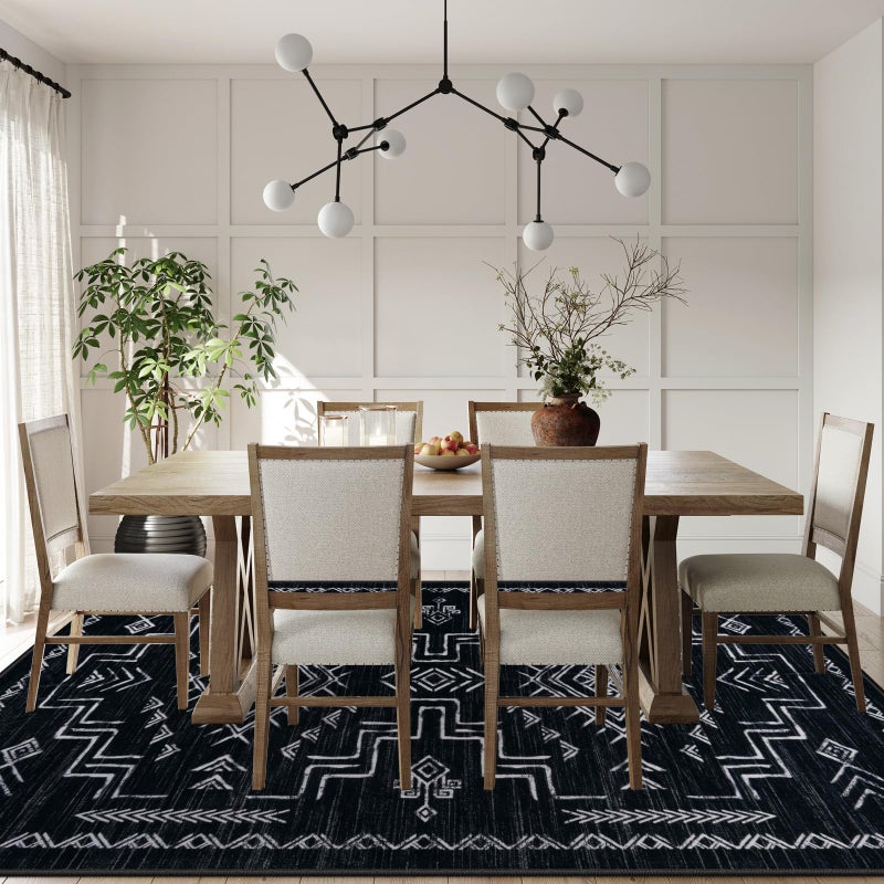 STARUIA Washable 8x10 Black and White Area Rug for Living Room, Western Aztec Tribal Moroccan Area Rug, Boys Neutral Rug for Bedroom, Non-Slip Large Carpet Under Dining Table Home Office - Image 2