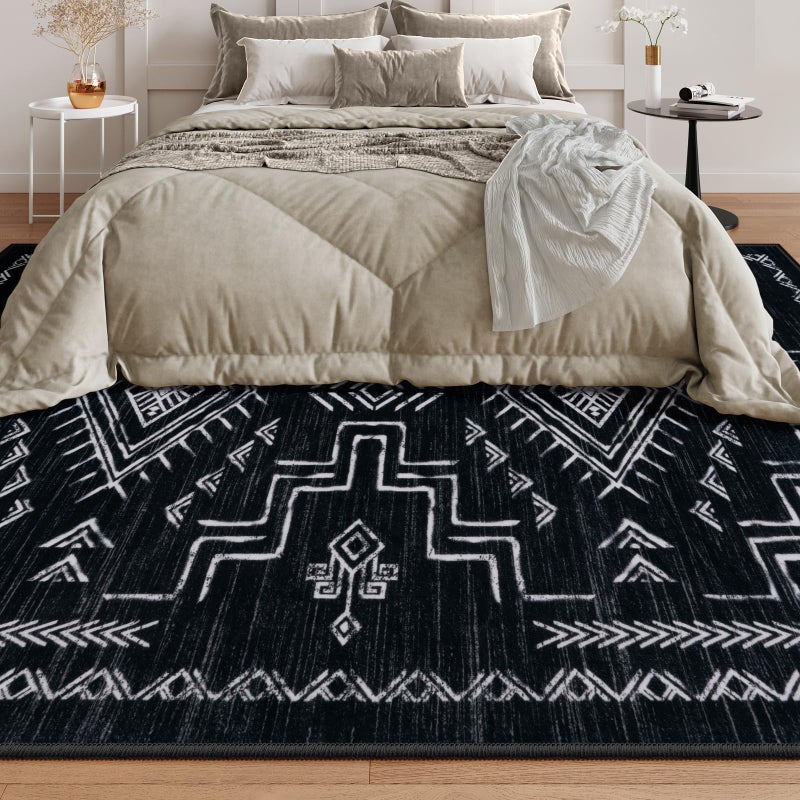 STARUIA Washable 8x10 Black and White Area Rug for Living Room, Western Aztec Tribal Moroccan Area Rug, Boys Neutral Rug for Bedroom, Non-Slip Large Carpet Under Dining Table Home Office - Image 3