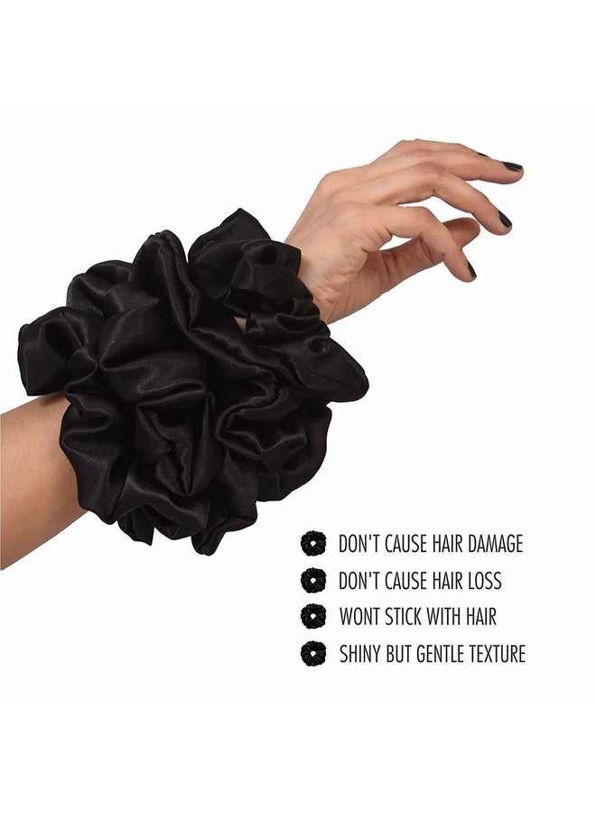 Fameza FAMEZA Black Silk Satin Scrunchies for Hair - Jumbo Scrunchies for Thick Hair - Silk Hair Ties for Women Girls Lady Children - Set of 6 - Image 2