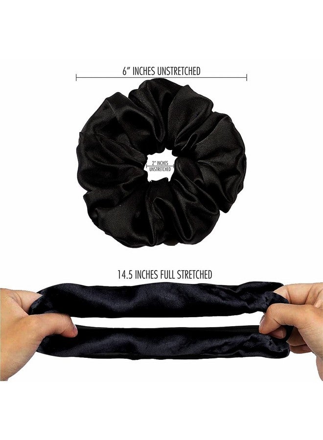 Fameza FAMEZA Black Silk Satin Scrunchies for Hair - Jumbo Scrunchies for Thick Hair - Silk Hair Ties for Women Girls Lady Children - Set of 6 - Image 3