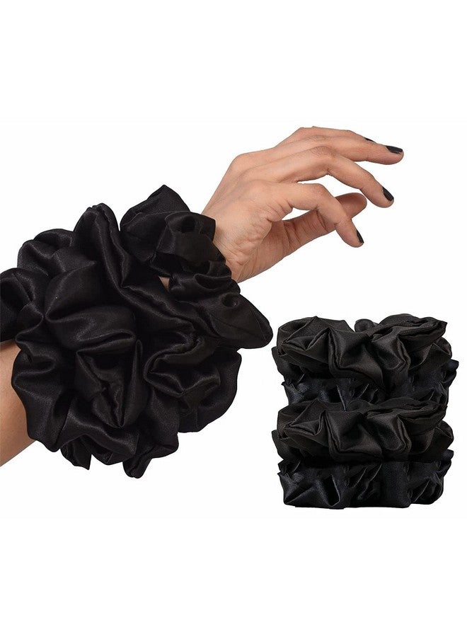 Fameza FAMEZA Black Silk Satin Scrunchies for Hair - Jumbo Scrunchies for Thick Hair - Silk Hair Ties for Women Girls Lady Children - Set of 6 - Image 1