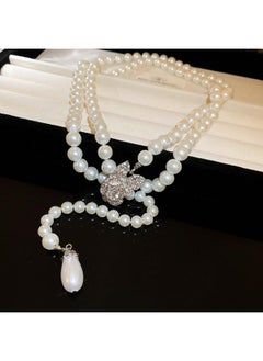 French Flower Diamond Water Drop Pearl Necklace High-end Light Luxury All-match Clavicle Chain Fashion Heavy Industry Exaggerated Necklace
