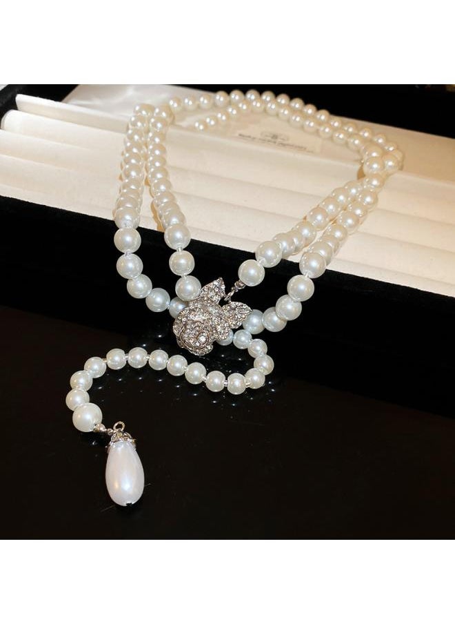 Generic - French Flower Diamond Water Drop Pearl Necklace High-end Light Luxury All-match Clavicle Chain Fashion Heavy Industry Exaggerated Necklace - Image 1