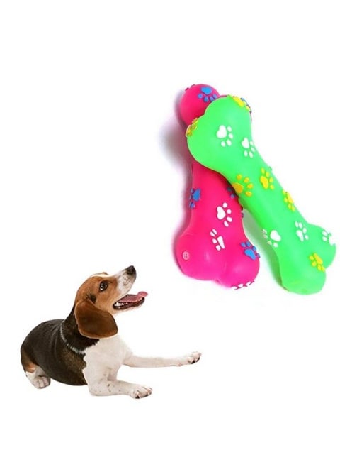 Dog Bone Squeaky Toy - Washable Pet Bone Shaped Squeak Toy Interactive Fetching Durable Rubber Teeth Training Chew Toy - For Medium Size Dog Puppy