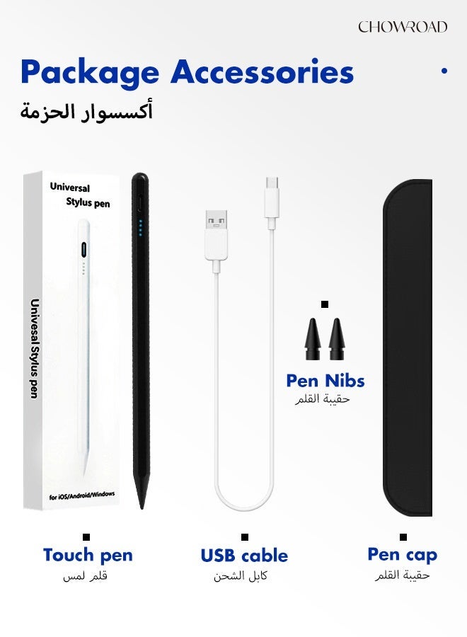 تشورود قلم رصاص نشط عالمي متوافق مع هواوي/هونور/سامسونج/لينوفو/شيا أو مي وآجه أندرويد الأخرى، قلم جهاز لوحي - يحتوي على 2 شفرة إضافية - غلاف حماية من الجلد للقلم (أسود) - Image 4