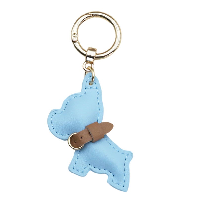 Gold Blue French Dog PU Leather Keychain Lovely Pendant For Car Key - Image 1