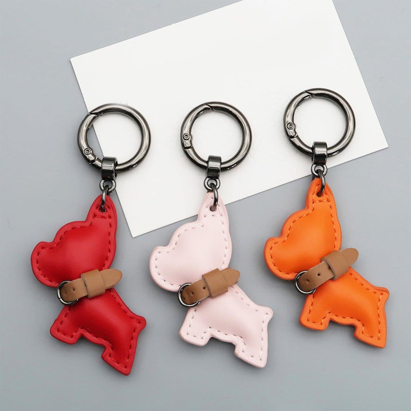 Gold Blue French Dog PU Leather Keychain Lovely Pendant For Car Key - Image 5