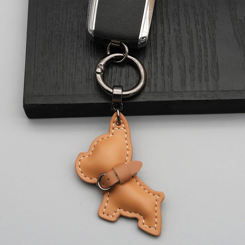 Gold Blue French Dog PU Leather Keychain Lovely Pendant For Car Key - Image 3