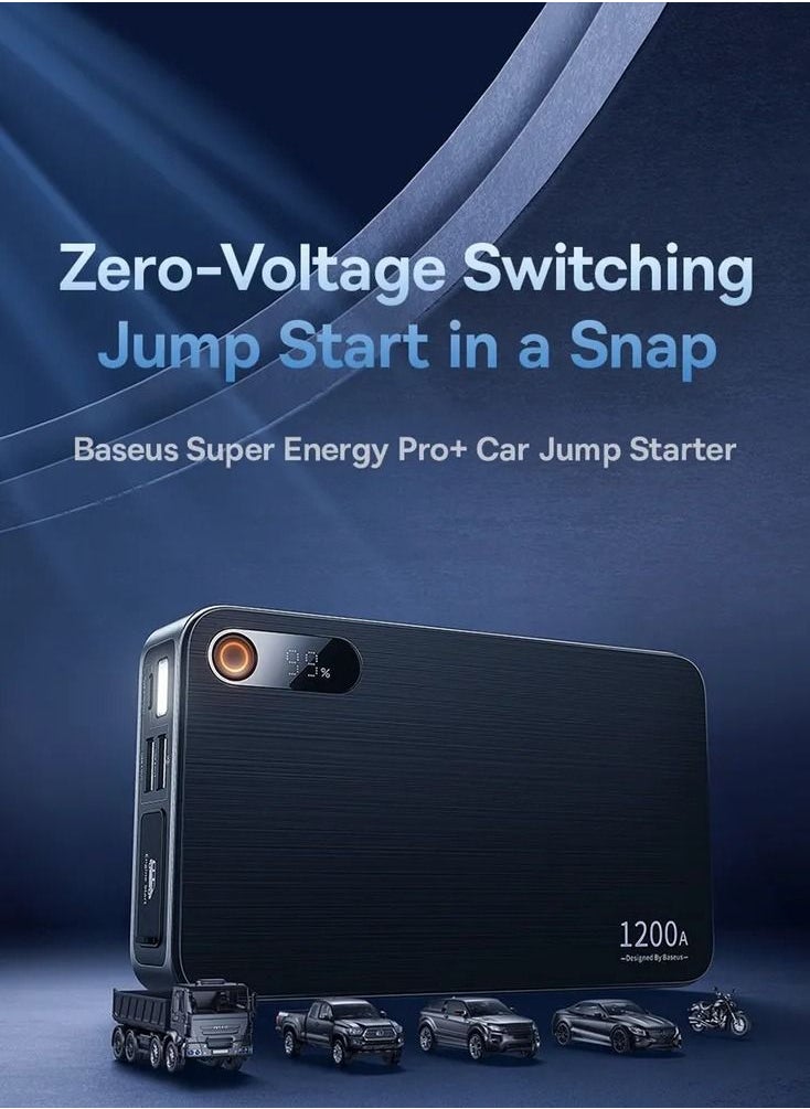 Baseus 2-in-1 Car Jump Starter 1200A 12V & 12000mAh Power Bank – Portable Battery Booster Pack with LED Display & Flashlight – Weather-Resistant Auto Jump Starter for Cars, SUVs, Trucks, Motorcycles (Up to 6.0L Gas, 2.5L Diesel) – Emergency Vehicle Starter & USB Charger)  - Image 3