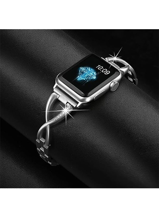 HY Apple Watch Band 38mm 40mm Compatible with Iwatch SE Series 9/8/7/6/5/4/3/2/1 Women Dressy Jewelry Stainless Steel Accessories Wristband Strap (Sliver)  - Image 2