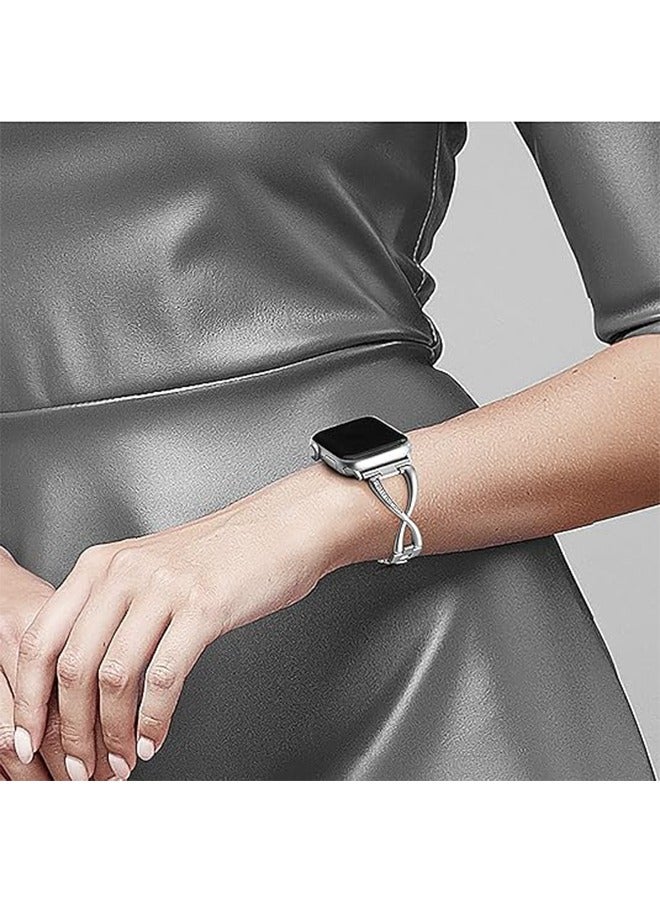 HY Apple Watch Band 38mm 40mm Compatible with Iwatch SE Series 9/8/7/6/5/4/3/2/1 Women Dressy Jewelry Stainless Steel Accessories Wristband Strap (Sliver)  - Image 4