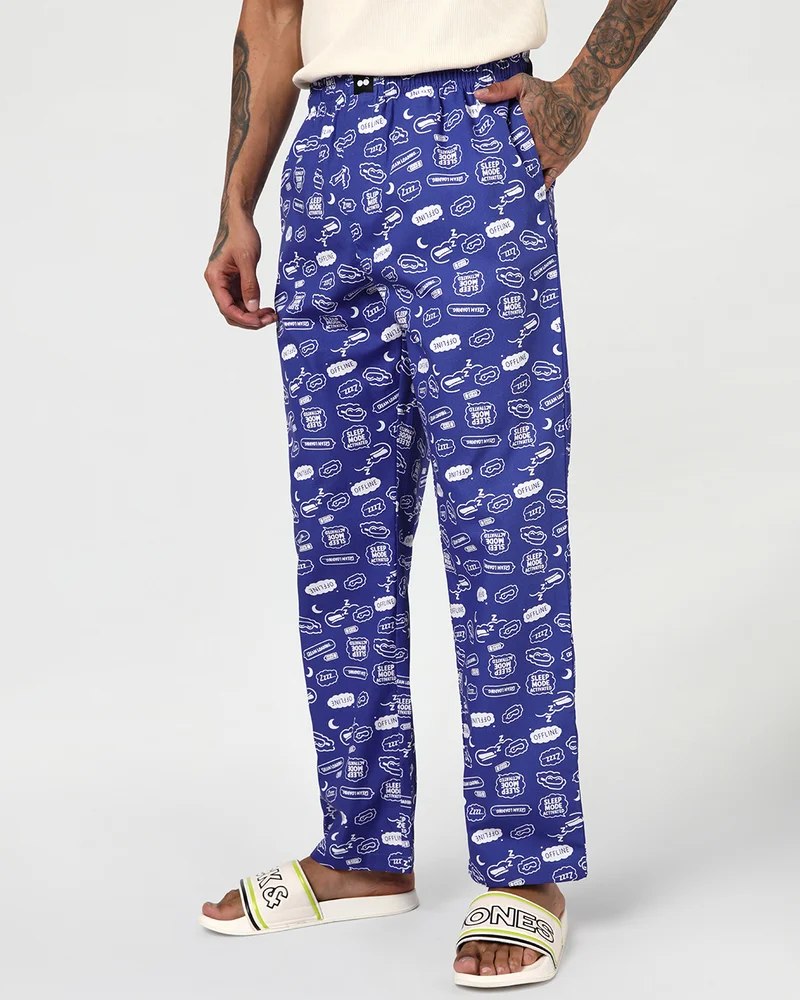 bewakoof Men's Blue All Over Printed Pyjamas
